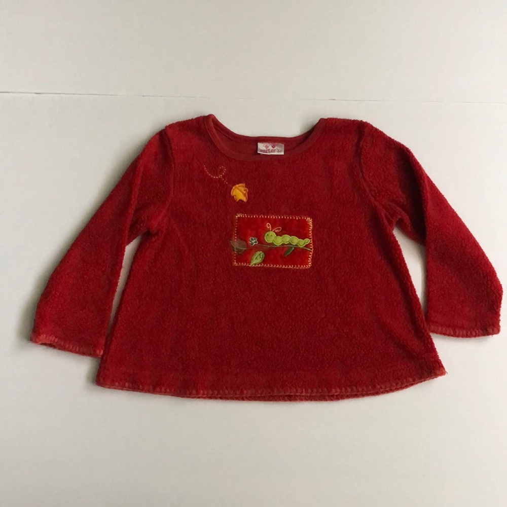 Vintage Carter’s Caterpillar & Leaves Red Fleece Size 2T